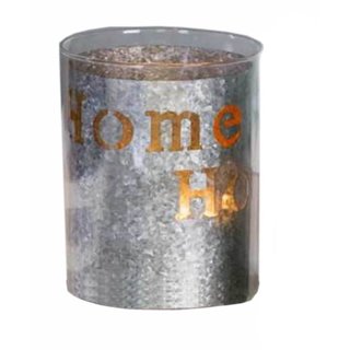 Windlicht Gas Teelichthalter *Tin* mit Zinn-Folie und Text (*Home*)