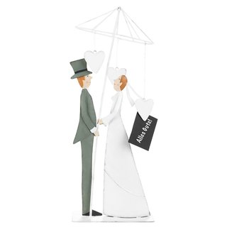 Baden Aufsteller Heirat Hochzeit Ehepaar mit Schirm Clip für Geldgeschenk ca. 30 cm Höhe Vintage