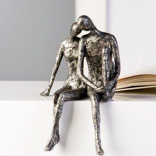 Designer-Figur Skulptur Kantensitzer Couple in Antik-Silber