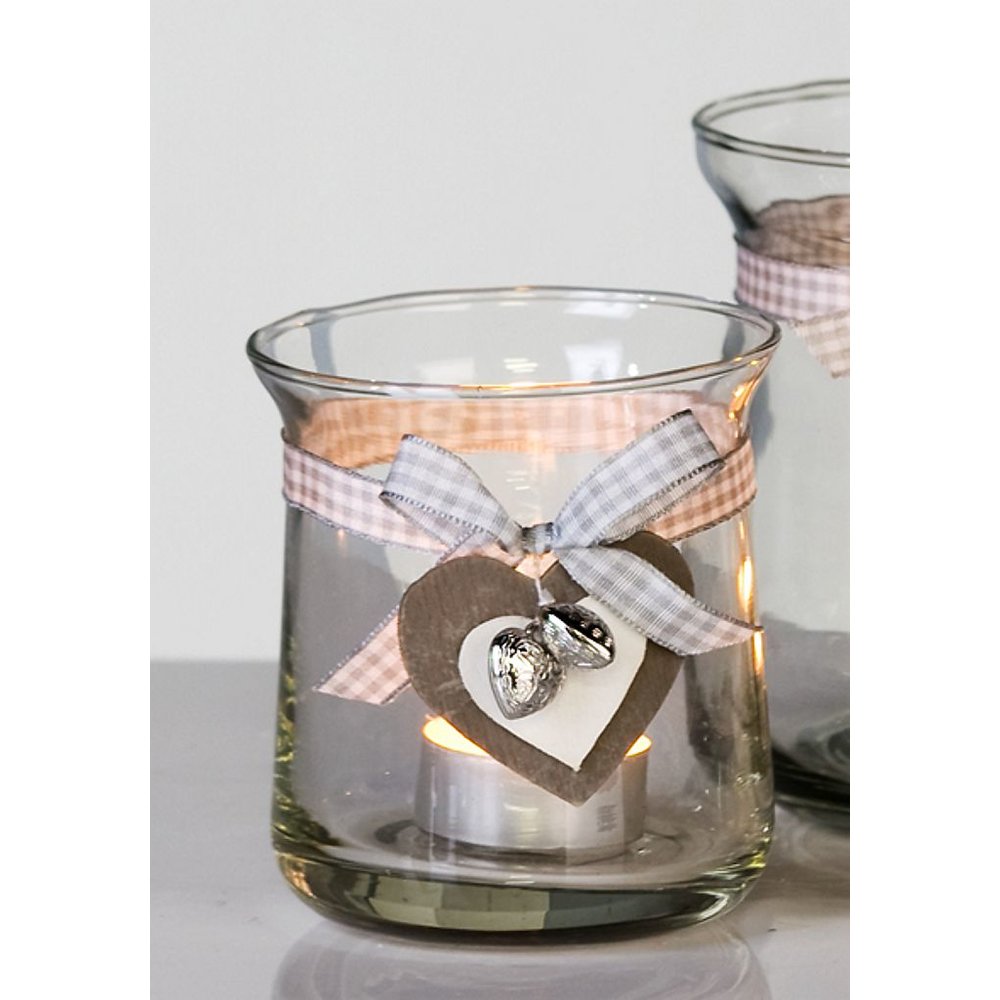 Dekoratives Windlicht Heartbells Kerzenhalter Teelicht weiß grau