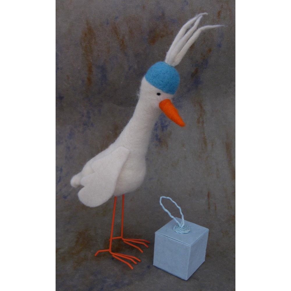 Storch mit Box blau für Geldgeschenk Dekoration Geburt Junge Geschenk