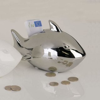 Casablanca Spardose Sparschwein - Shark - Hai silberfarben Spardose Urlaub Geldhai Sparbüchse Urlaubskasse Trinkgeld Kasse Geldgeschenk
