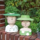 Aufsteller Deko Kopf Gärtnerin mit Hut aus Metall zum dekorieren mit Pflanzen Baden-Kopf
