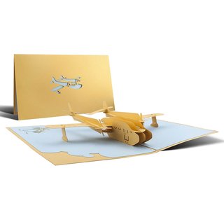 3D Klappkarte Gutschein für Reise mit Flugzeug, Reisegutschein, Urlaub, Ferien, Hochzeitskarte, Mitbringsel, Karte Pop-Up-Karte