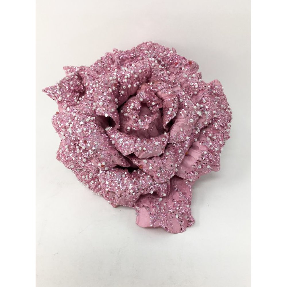 Kunstblume Glamour mit Glitzer und Perlen Klammer zum befestigen Kunstpflanze Rosa