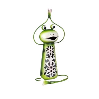 Windlicht Yogafrosch Frosch Gartendeko handgefertigte Figuren aus Metall mit Durchbruch Dekofigur Gartentier outdoor Terasse Garten