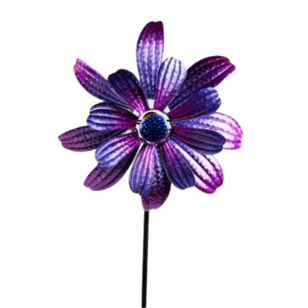 Gartendeko Windrad Metall Blume lila 134 cm Stecker Blumenstecker Gartenstecker mehrfarbig Frühling Sommer