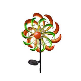 Gartenstecker Windrad Metall 110 cm Windräder Windspiel Windmühle mit Licht Solarlicht