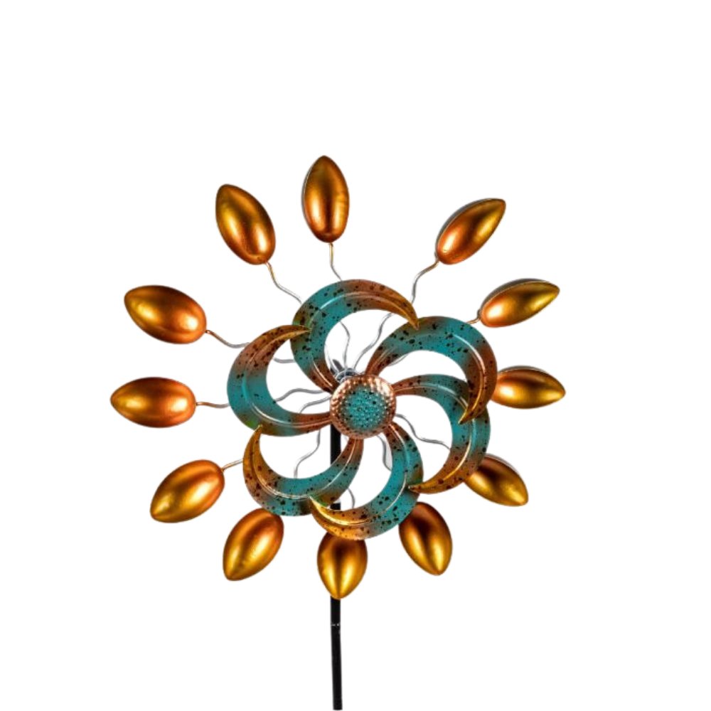 Gartendeko Windrad Metall 132 cm Stecker  Gartenstecker Windmühle mehrfarbig Frühling Sommer