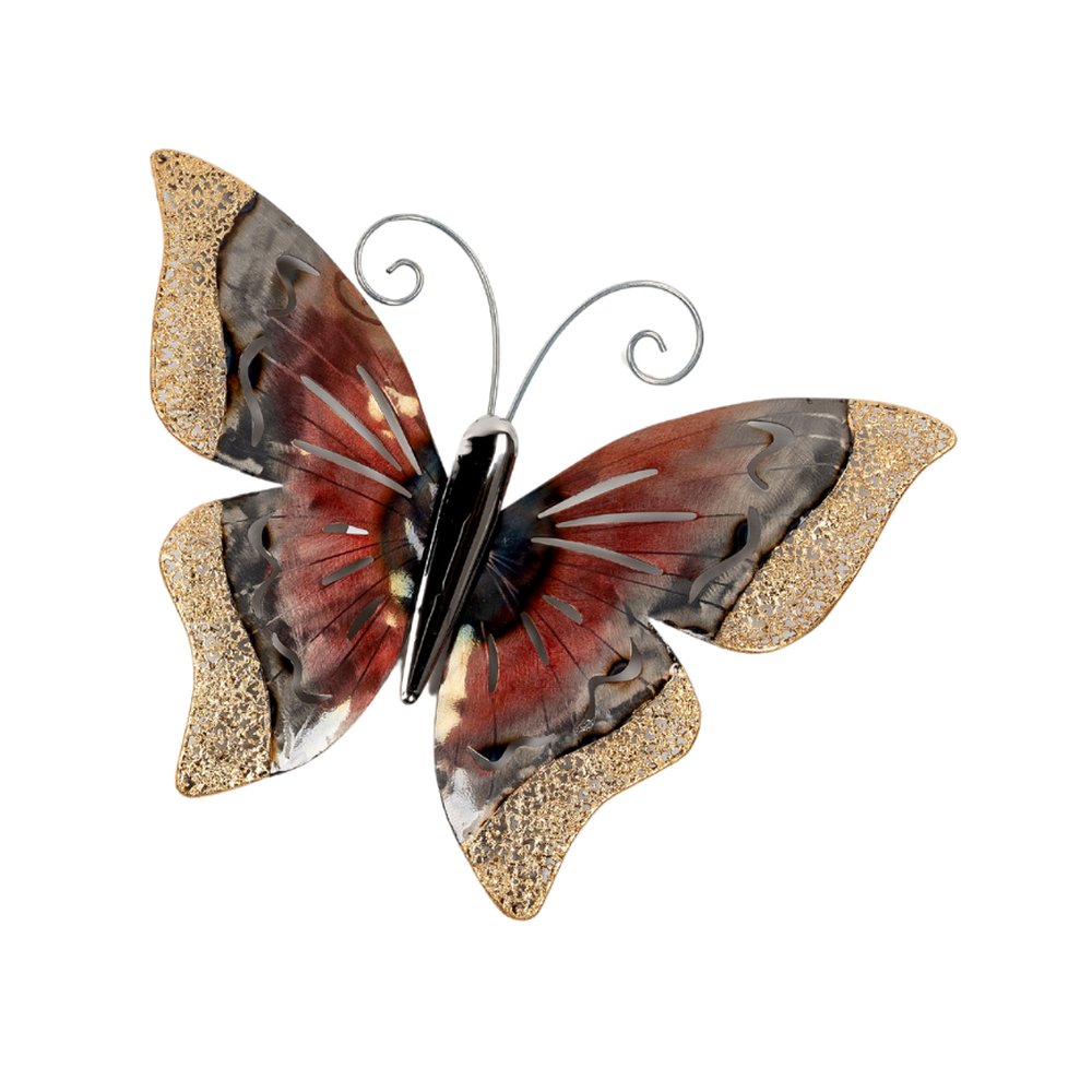 Wunderschöner großer Schmetterling Wanddeko rot gold Metall mit Durchbruch 38cm Wandschmuck Wandtattoo Garten Frühling Sommer