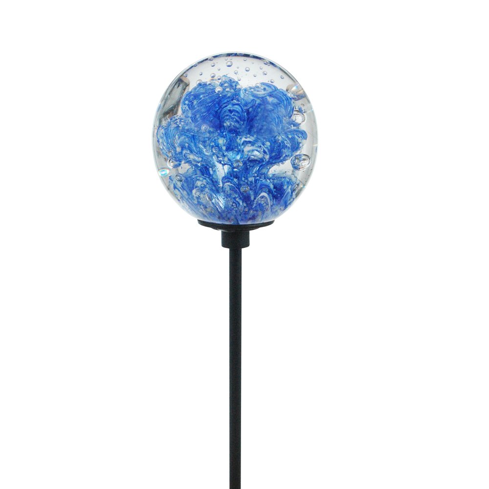 Traumkugel Glaskugel, Gartenkugel  für den Blumenkasten/ Garten nachtleuchtend Wunschkugel ca.7cm Gartenstecker blau Stab erweiterbar Glasdeko
