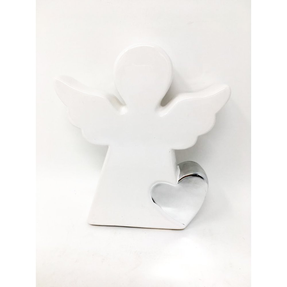 Engel mit Herz Schutzengel weiss-silber Engel Deko Flügel Dekofigur