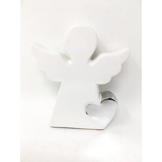 Engel mit Herz Schutzengel weiss-silber Engel Deko Flügel Dekofigur