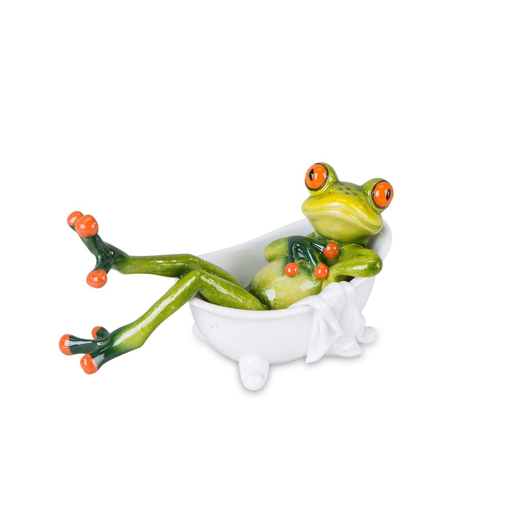 Dekofigur entspannter Frosch in der Badewanne hellgrün 16 cm Sammlerstück Baddeko Badezimmerdeko