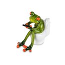 Dekofigur Bad Frosch auf der Toilette mit Smartphone...