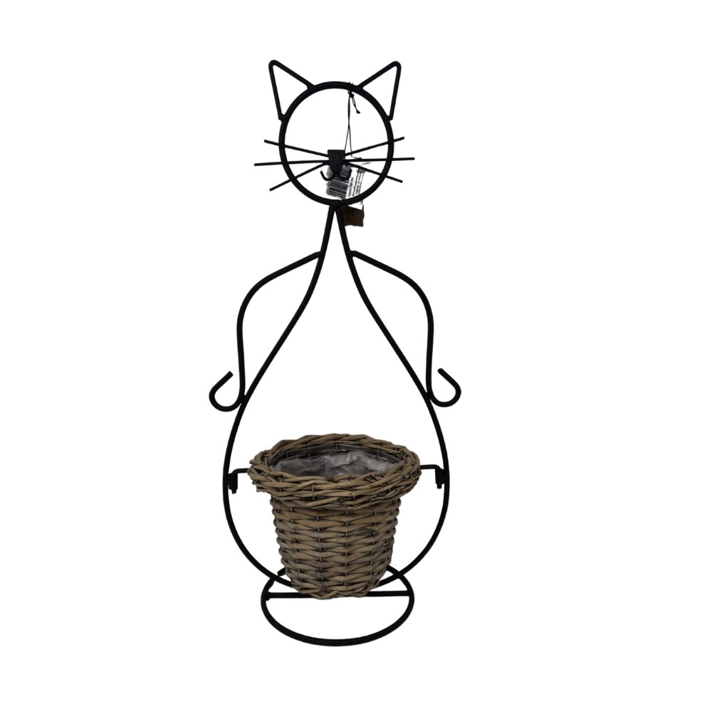 Dekofigur Metall Katze mit Pflanztopf Dekoration Innen- und Außenbereich