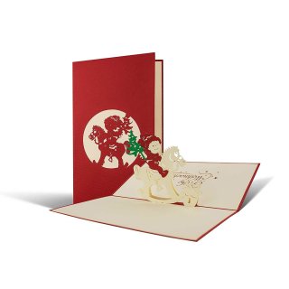 Lustige hochwertige 3D Weihnachtskarte, Schaukelpferd, Pop-Up Karte, Klappkarte