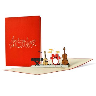 3D Grußkarte mit Umschlag Bandauftritt Band Musik Musiker Musikinstrumente Geldgeschenk Gutschein Konzertkarte Eintrittskarte