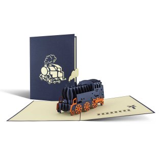 Pop Up Karte Dampflok in 3D, Karte für Sammler, Bahn Geschenkidee, Karte zum Geburtstag, Bahnreise, Technik begeistert