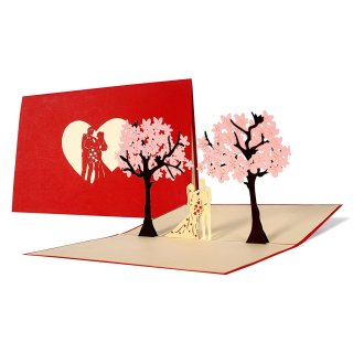 Liebespaar unter Bäumen Hochzeitskarte 3D Pop Up Klappkarte Glückwunschkarte Einladungskarte Geschenkkarte für die Liebste