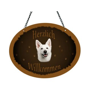 Tierschild Hund - weißer Schäferhund - Wandschild Blechschild Türschild wetterfest