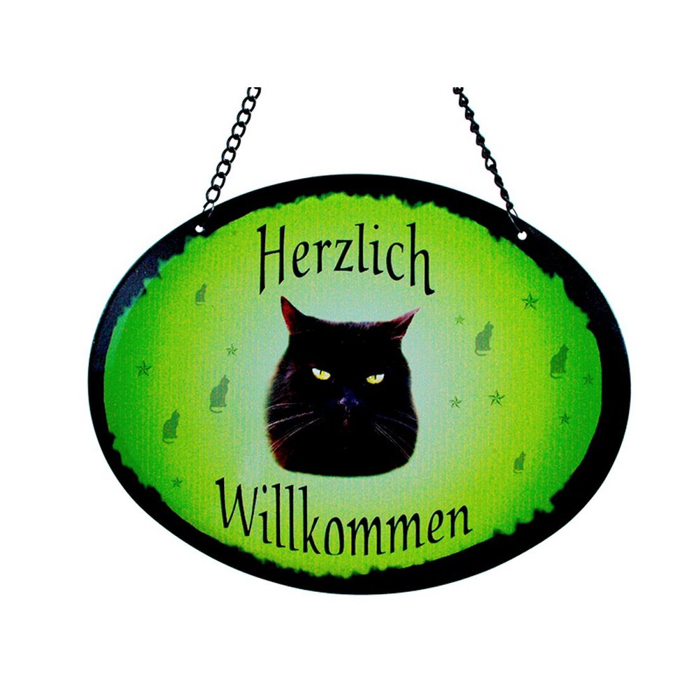 Tierschild Katze - schwarze Katze - Wandschild Blechschild Türschild wetterfest