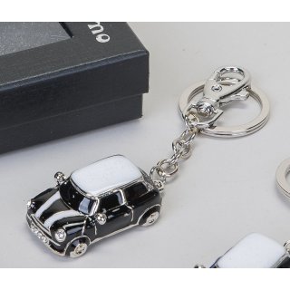 Schlüsselanhänger Auto schw, vorne mit Straßsteinen Verziert Geldgeschenk Führerschein Schlüssel