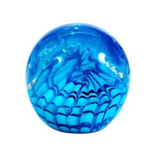 Traumkugel  mittel (ca. 7 cm) weiß blaue Welle, nachtleuchtend, Briefbeschwerer, Glaskugel, Paperweight
