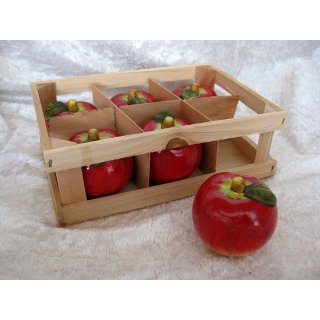 Kleine Keramik Deko Äpfel rot 6 Stück in der Holzkiste Apfel