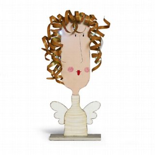 Dekorative Dekofigur Engel Kopf Frauen-Kopf mit Flügeln LED Aufsteller mit Lichteffekt