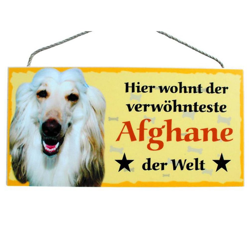 Hund Türschild Afghane aus Holz Hundeschild Schild deutsche Herstellung