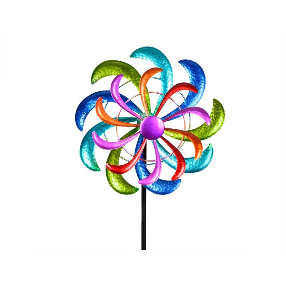 Farbenfrohes Windrad 124x30 cm Gartenstecker Windspiel Gartendeko Blumenstecker