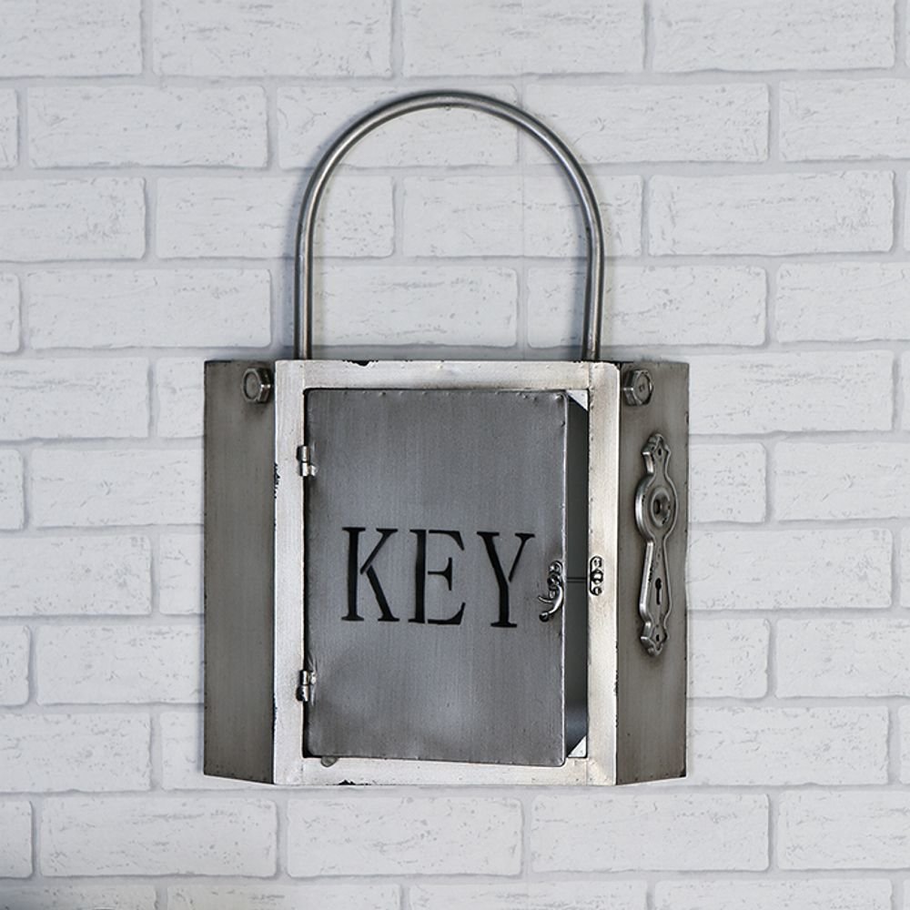 Schlüsselboard Key Metall . anthrazit nostalgisches Factory Design Schlossform . Schriftzug KEY 10 Haken zum Hängen