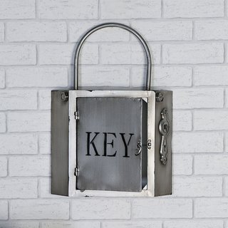 Schlüsselboard "Key" Metall . anthrazit nostalgisches Factory Design Schlossform . Schriftzug "KEY" 10 Haken zum Hängen