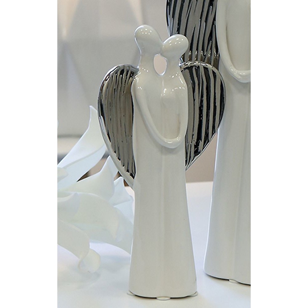 46270 Engel Love Keramik weiß silber matt glasiert Flügel in Herzform 27cm hoch 