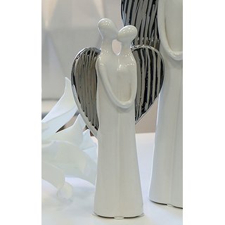 Engel Love Keramik weiß/silber matt/glasiert Flügel in Herzform Platin-Deko Weihnachten, Figur