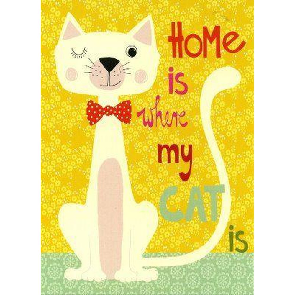 Holz Bild-home is where my cat is-gelb