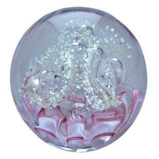 Traum-Glas-Kugel 7cm rosa Blume am Grund-grün klare Blase