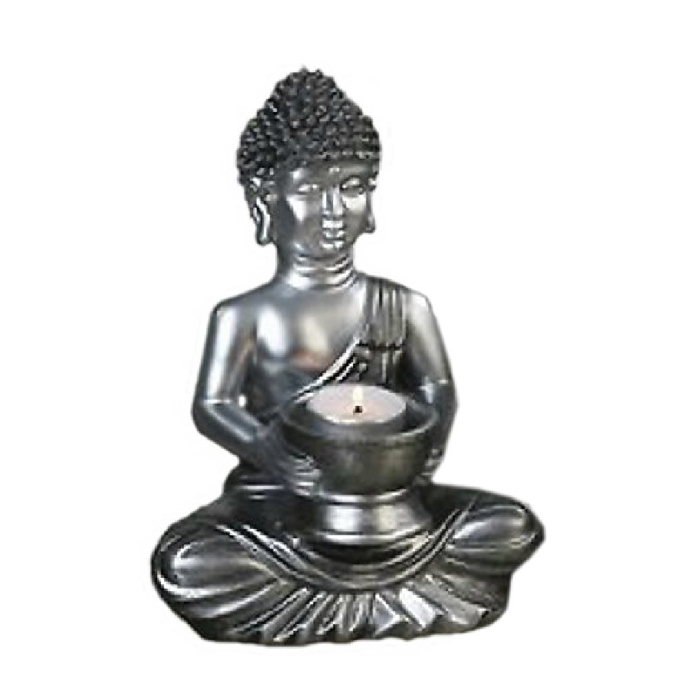 Leuchter Buddha Poly,silber Teelichthalter