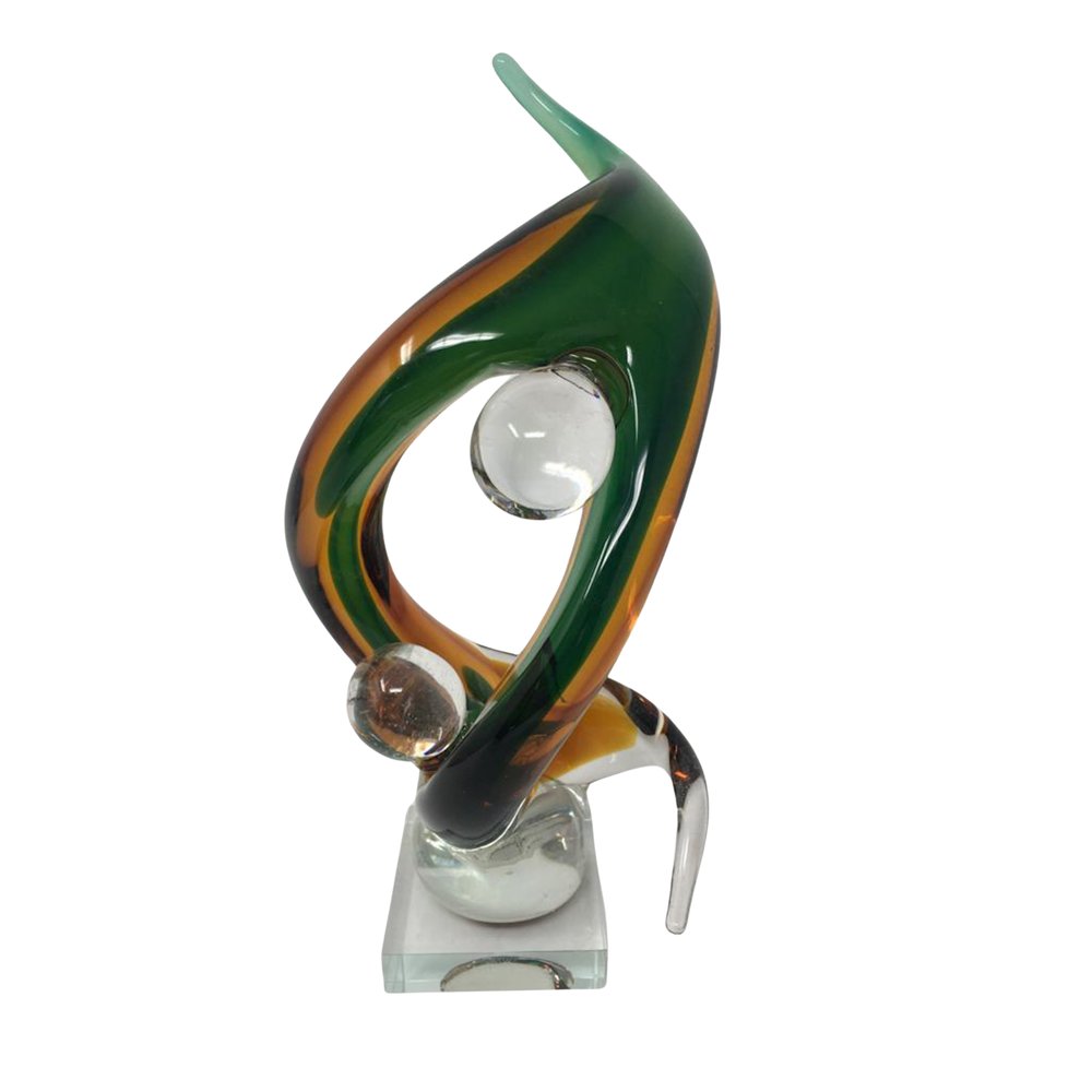 Skulptur Spirit Akrobatik Akrobaten Turner Bewegung Sport Hobby Kunst  Glas, grün,orange, H.30cm