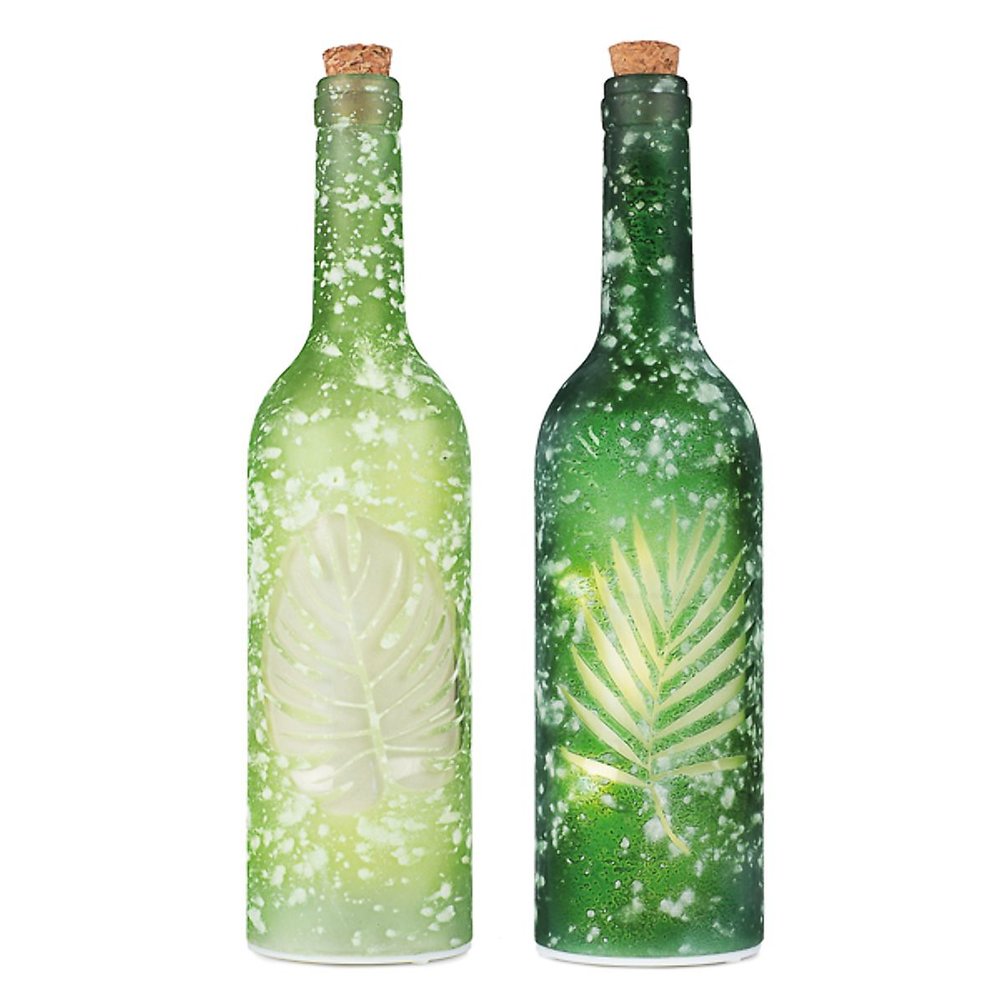 Flasche mit Blattdesign 2erSet Flaschenpost Deko Glasflasche Flaschenlicht Baden