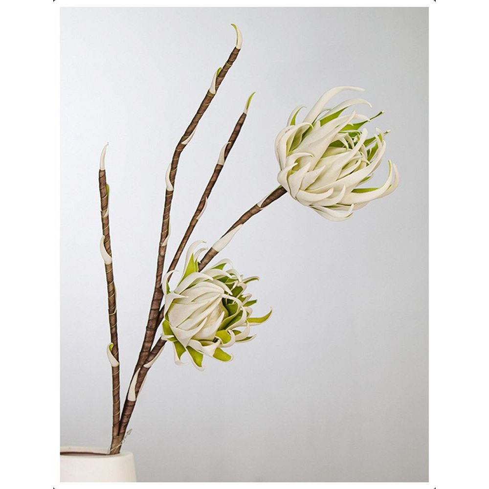 Foam Flower Arica weiß/grün/grau mit 2 Blüten, Länge 95 cm, Blumen, Vase, Deko