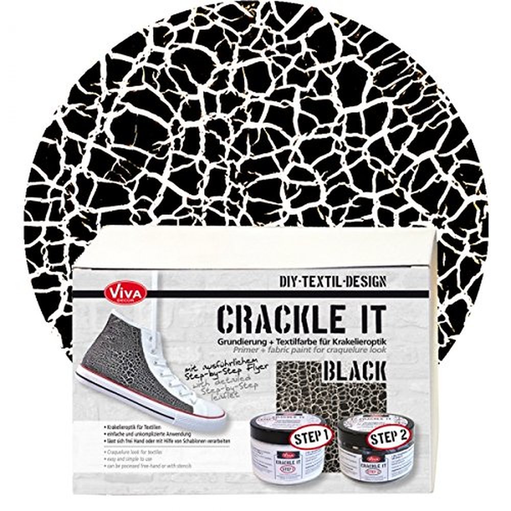 Crackle it Set -Schwarz- Viva Decor Textilfarbe & Stoffmalfarbe, Stoff Krakeliereffekt