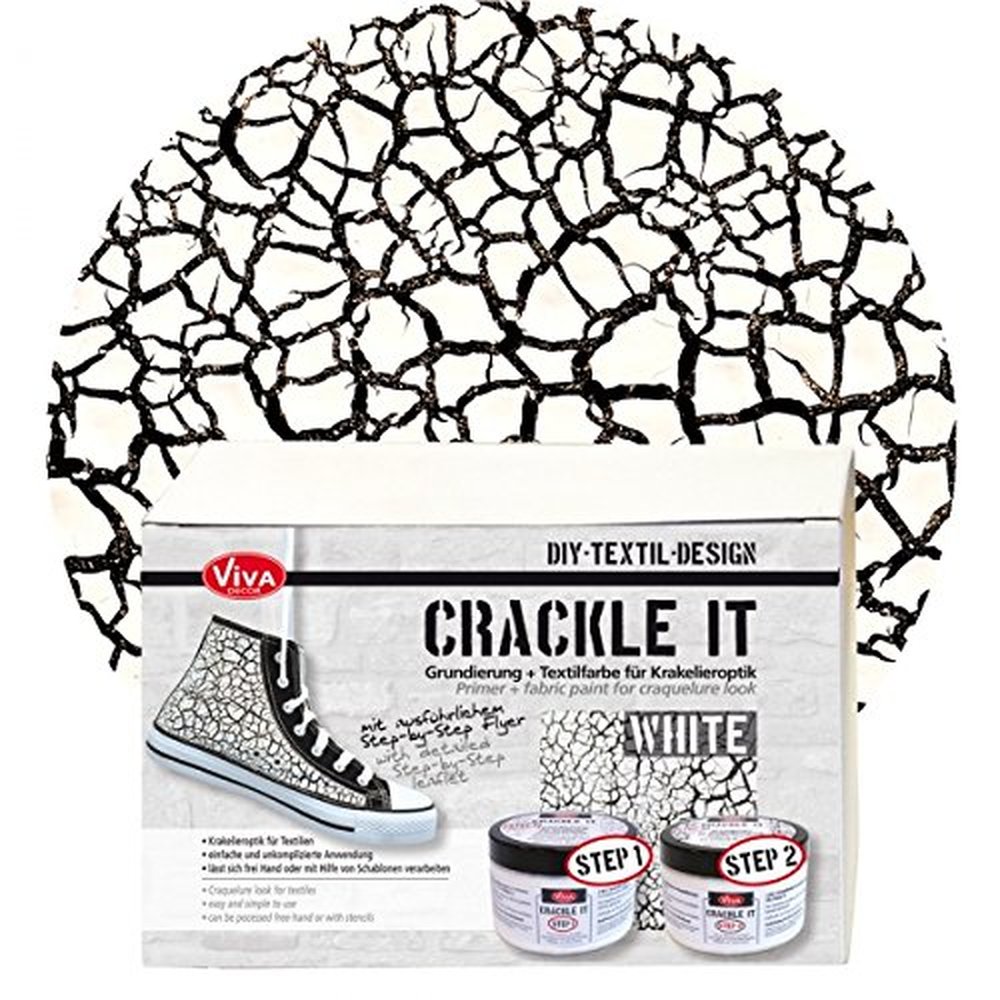 Crackle it Set -Weiß- Viva Decor Textilfarbe & Stoffmalfarbe, Stoff Krakeliereffekt