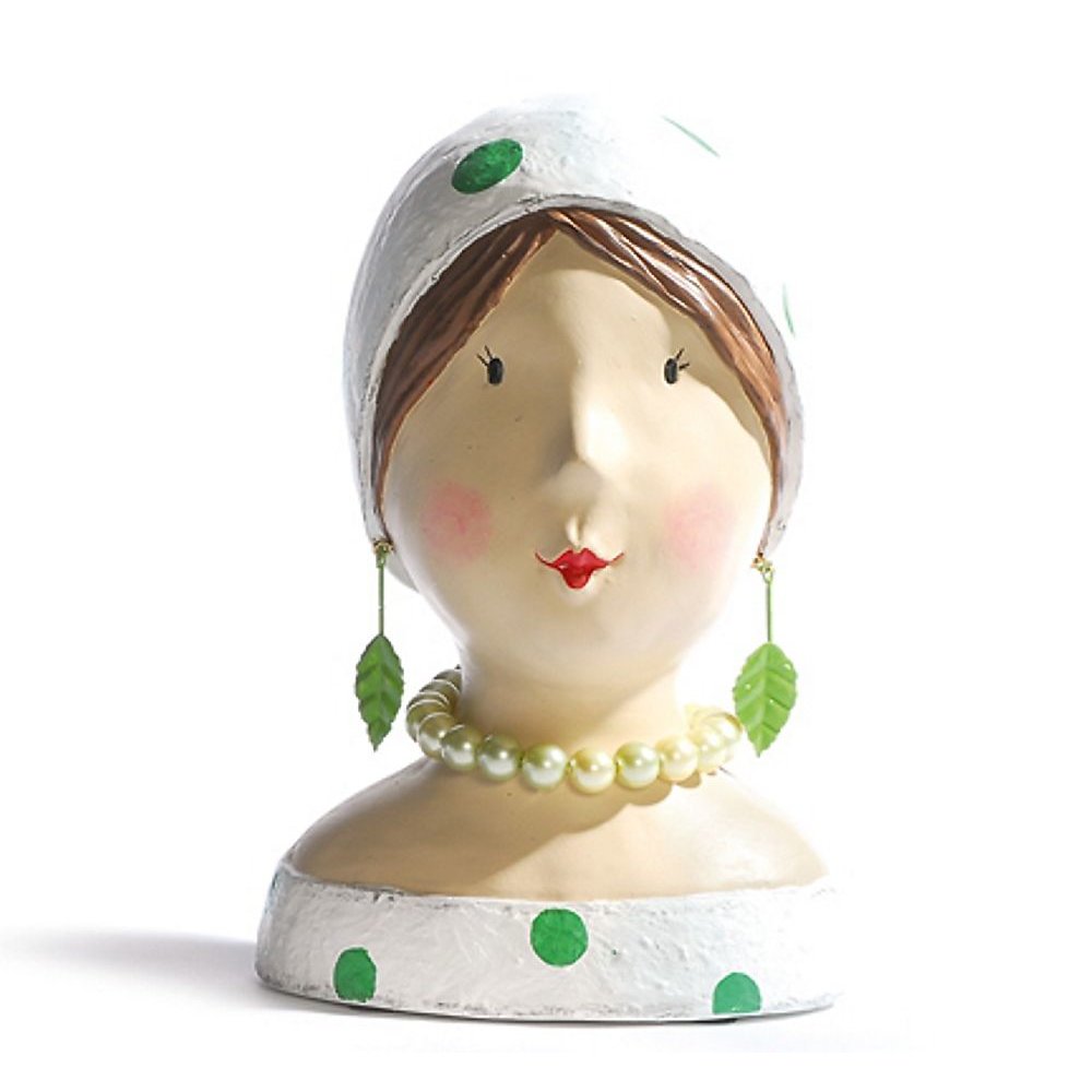 Aufsteller Deko Kopf Frauenkopf Ladykopf mit grünen Punkten Büste Figur Frühling Sommer Dekofigur