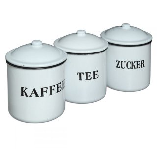 Emaille-Aufbewahrungsdose 3er Set Tee, Kaffee, Zucker 12cm