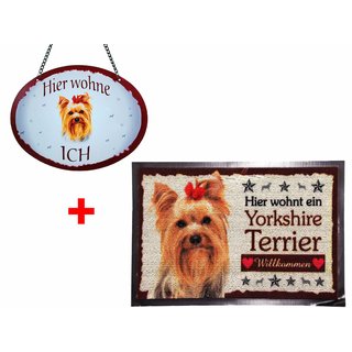 SET Fußmatte + Türschild Yorkshire Terrier, Türmatte, Türvorleger, Türschild