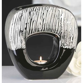 Moderne Duftlampe Aromabrenner Grande aus Keramik schwarz/Silber 20x20 cm