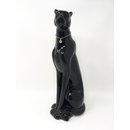 Leopard Leo Porzellan schwarz glasiert sitzend m. Halskette, Panther