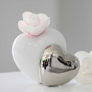 Vase - Hearts - Herzvase mit silbernem und weißem Herz